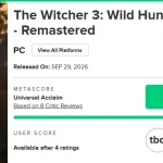 “The Witcher 3: Wild Hunt – Remastered” hits record metacritic review score