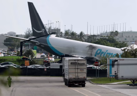 In Miami, an Amazon cargo plane goes off the runway, killing five and injuring five