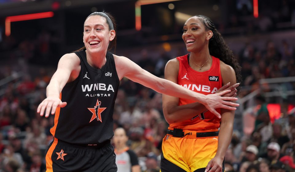 Breanna Stewart and A'ja Wilson are sitting at the adult table