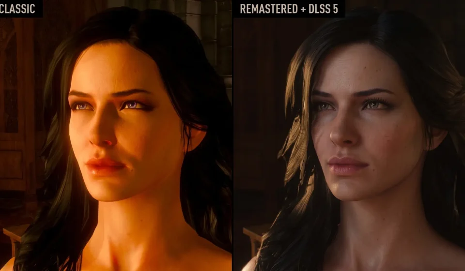 The Witcher 3 Remastered displayed 38 FPS with DLSS 5 compared to 68 FPS for the Next-Gen version