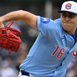Matthew Boyd catches the ball in Game 1 of the World Championship for the Cubs against the Padres