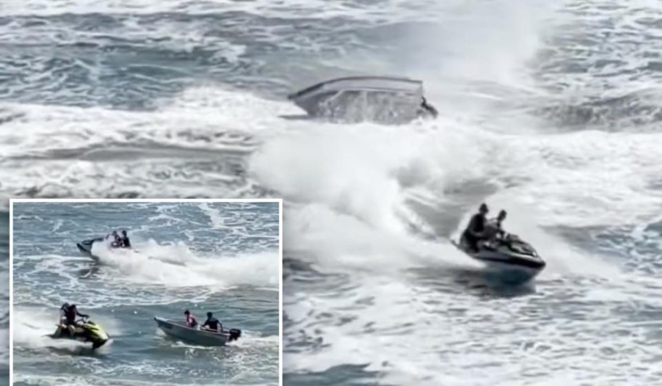 Shocking video shows teenagers on jet skis capsizing small boat with children on board