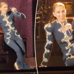 Celine Dion suffers a frightening fall on stage during her Paris residency