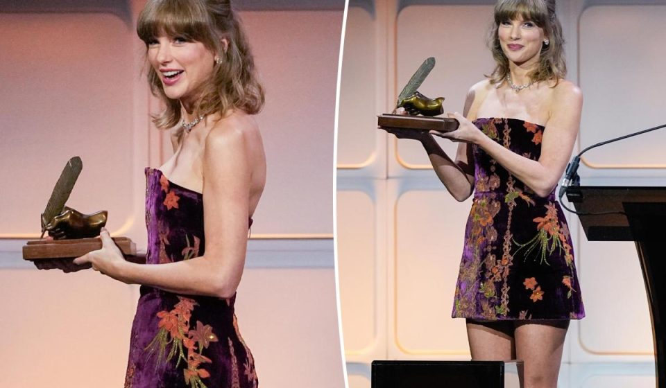Taylor Swift wears a Raisa Vanessa velvet dress to the 2026 Nashville Songwriters Hall of Fame Gala