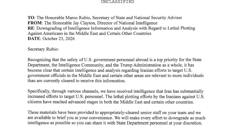 Scoop: US intelligence memo warns of 'advanced' Iranian plots to kill officials abroad