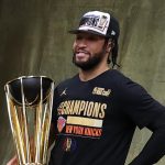 Knicks NBA Cup banner unveiled at MSG pictured ahead of ceremony celebrating 2026 championship