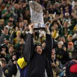 Watch Brewers players celebrate the World Series with Lambeau Leaps on video during Packers vs. Panthers