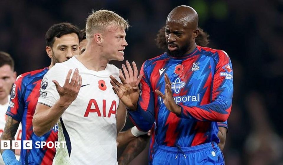 Tottenham 2-0 Crystal Palace: Spurs put pressure on Sage as 10-man Palace beaten