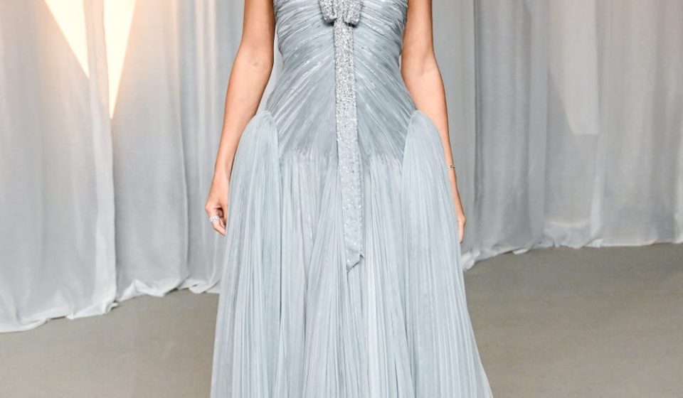 Taylor Swift Wears Ice Blue Bow Dress to Academy Museum Gala