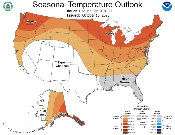 Winter weather forecast released by NOAA for 2026-2027