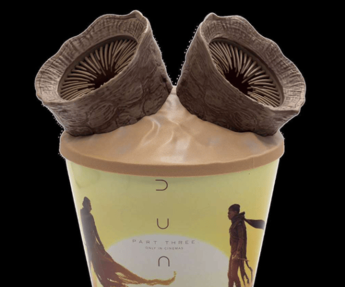 The 'Dune 3' popcorn bucket contains two sandworms