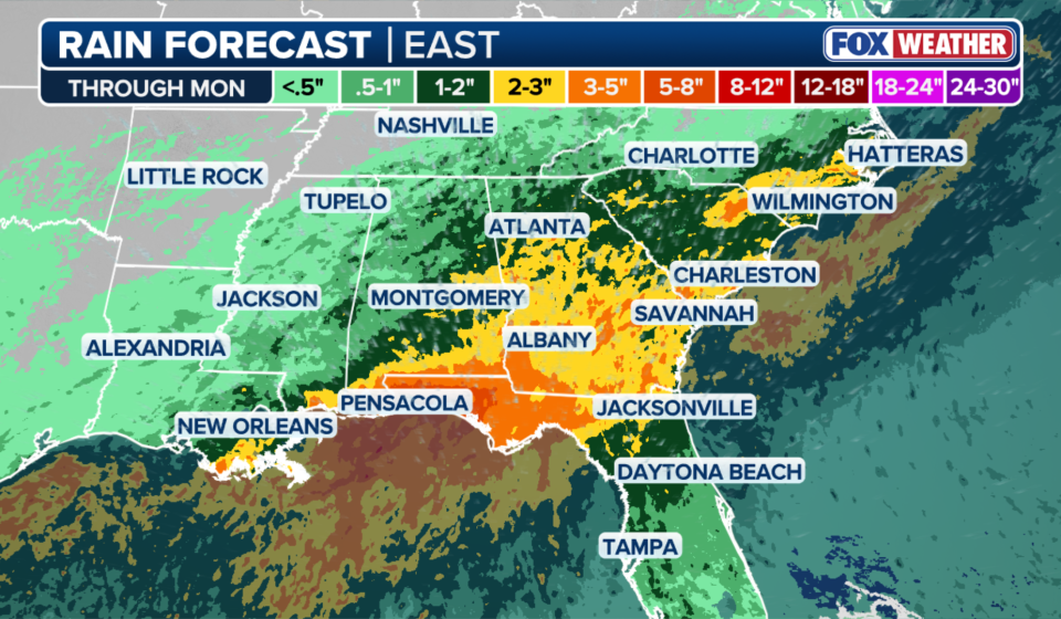 Weekend of wet weather and threat of flash flooding for millions in southeast