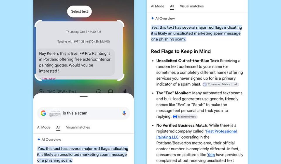 New Google Messages feature: circle to search for a message to see if it’s a scam New Google Messages feature: circle to search for a message to see if it's a scam