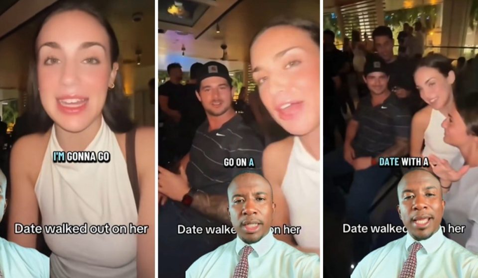 Woman's date leaves 30 seconds after seeing her with 3 people
