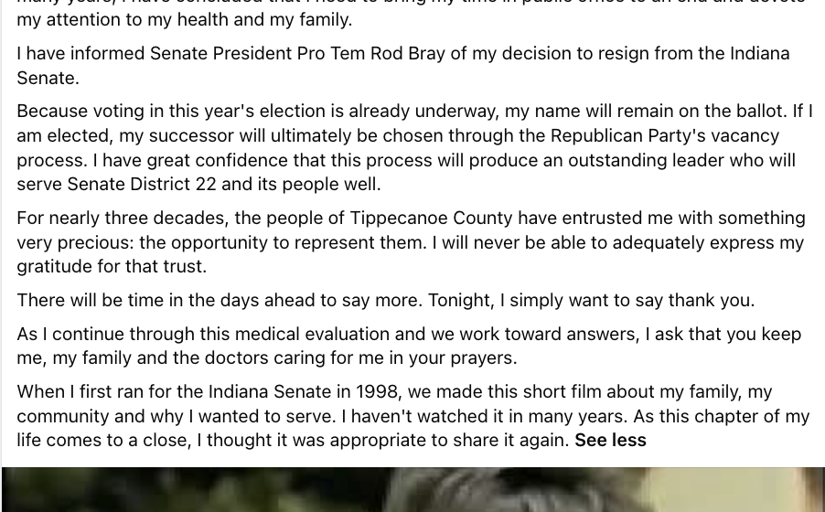 Senator under investigation for theft says he will resign if re-elected, citing 'changes in my judgment' • Indiana Capital Chronicle