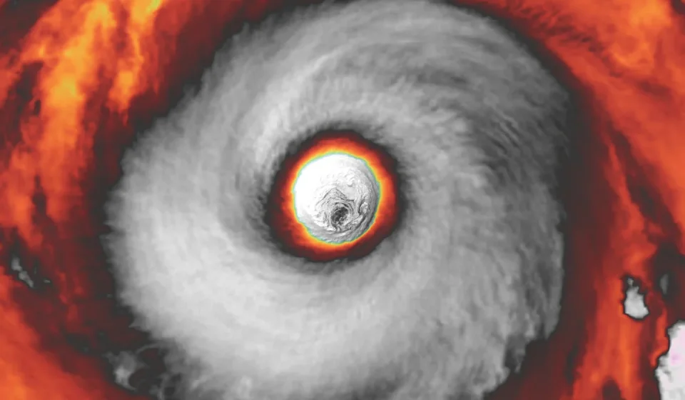 See the giant eye of Super Typhoon Champi as it swirls across the Pacific