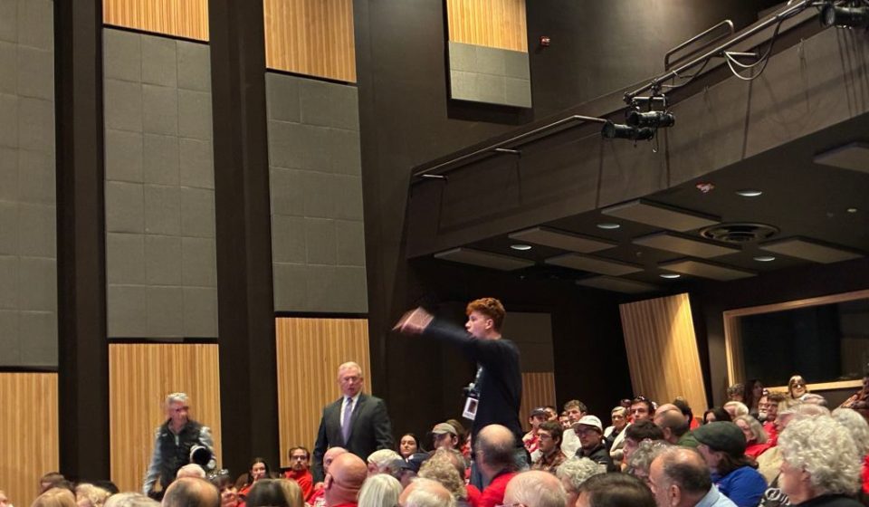 Who was the protester who interrupted the Susan Collins-Troy Jackson debate?