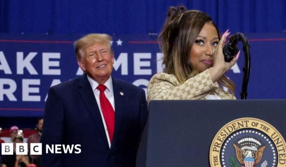 Rapper Nikki Minaj joins Trump on stage at Michigan rally – BBC News Africa Rapper Nikki Minaj joins Trump on stage at Michigan rally - BBC News Africa