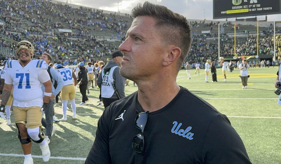 Celebration on UCLA Field; Chesney takes a moment to savor the victory