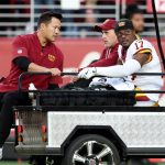 Washington Commanders WR Terry McLaurin knocked off the field against the 49ers
