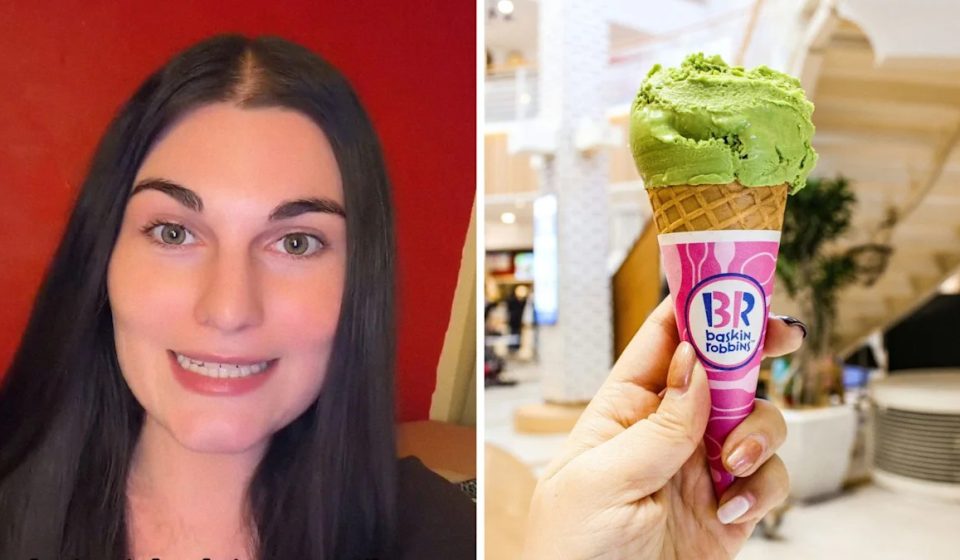 A California woman orders ice cream from Baskin Robbins. Then she removes a single cherry and sees how much her total increases A California woman orders ice cream from Baskin Robbins. Then she removes a single cherry and sees how much her total increases