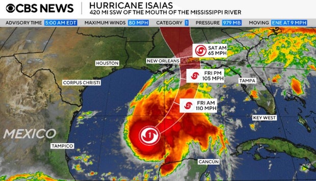 Hurricane Isaias threatens the northern Gulf Coast with heavy rains and flooding. See maps, planned route.