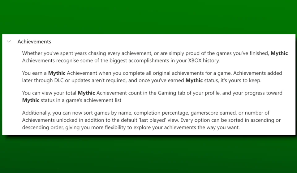 Xbox Mythic Achievements are now available to all console players