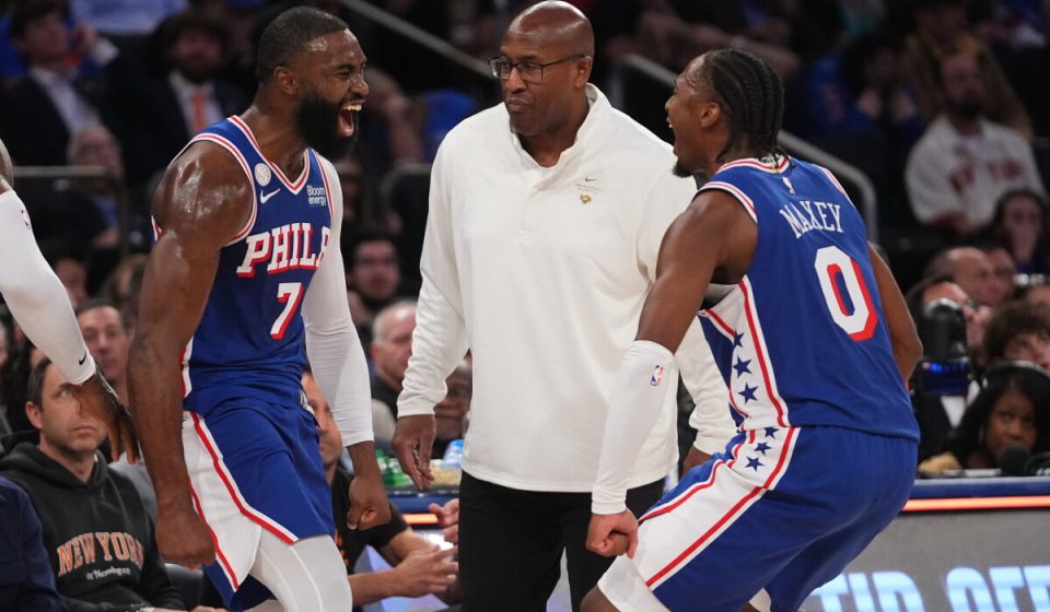 76ers win Game 1 with James and Brown, beating Knicks 106-100