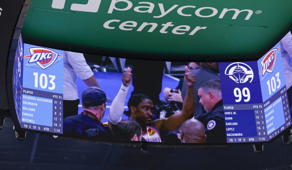 Thunder's Jalen Williams stretchered off court after gruesome leg injury