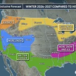 El Niño forecast map shows which states are likely to see the most snow this winter
