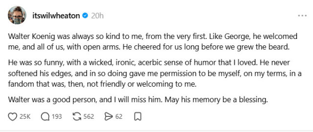 Heartfelt tributes to Walter Koenig from Star Trek and beyond – TrekMovie.com